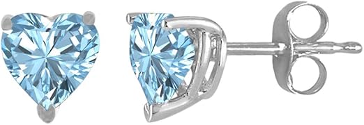 AoneJewelryHeart Aquamarine Earrings for Women in 14k White Gold (4mm) Prong-Setting Gemstone Wedding Jewelry Collection