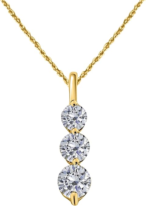 1.0 Carat Lab-Grown Diamond Three-Stone Drop Pendant Necklace For Women In 14K Rose, Yellow and White Gold with Gold Plated 925 Sterling Silver 18" Box Chain