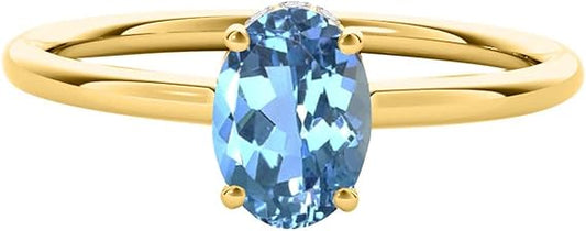 1.45 Cttw Oval Shape Blue Topaz And White Diamond (H-I, I1-I2) Ring made in 10K Rose, White, Yellow Gold