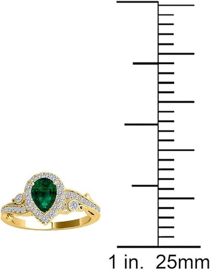 1.00 Carat Pear Shape Emerald Diamond Ring In 10K Solid White & Yellow Gold, Best Valentinesday Gift