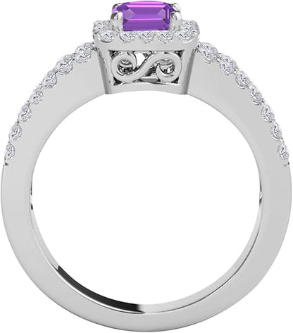 2.00 Carat Emerald Cut Natural Amethyst And Round White Diamond Spilt Shank wedding Ring In 10K Yellow Gold