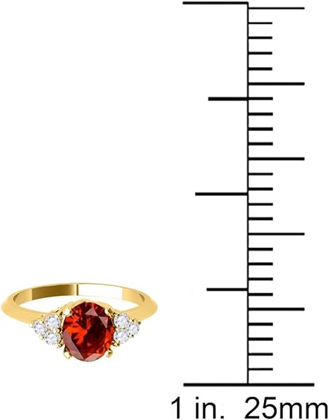 1.55 Carat Garnet & White Diamond Gemstone Ring In 10K Yellow Solid Gold, Best Valentinesday Gift