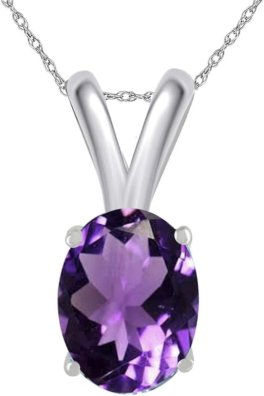 0.45Ct Oval Amethyst Pendant in 14k White Gold (6x4 mm), Best Valentinesday Gift