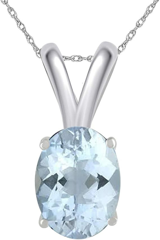 0.80Ct Oval Aquamarine Pendant in 14k White Gold (7x5 mm), Best Valentinesday Gift