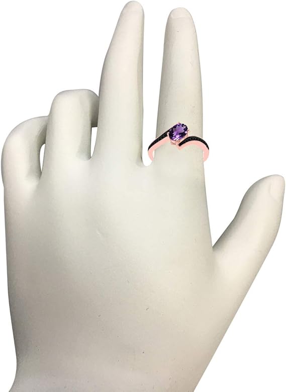 Aonejewelry 1.00 Carat Amethyst And Black Diamond Ring In 14K Rose Yellow White Gold, Best Valentinesday Gift