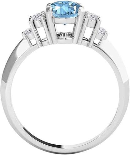 1.55 Carat Aquamarine & Diamond Gemstone Ring In 10K Solid White Gold, Best Valentinesday Gift