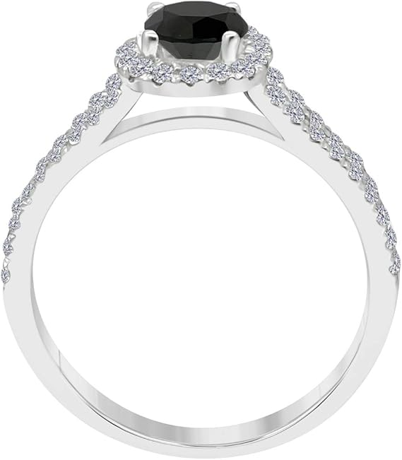 AoneJewelry Aone Jewelry 1.25 Carat Round Shape Black And White Diamond Halo Style Engagement Ring In 14k Rose, White, Yellow Gold (size 5-9), Best Valentinesday Gift