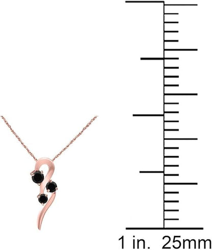 Three-Stone Black Curved Style 0.50 Ct. Diamond Pendant in 10k Rose, White & Yellow Gold., Best Valentinesday Gift