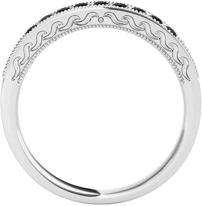 AoneJewelry 3/8 Carat Black Diamond Milgrained Wedding Band In 10K White Gold, Best Valentinesday Gift