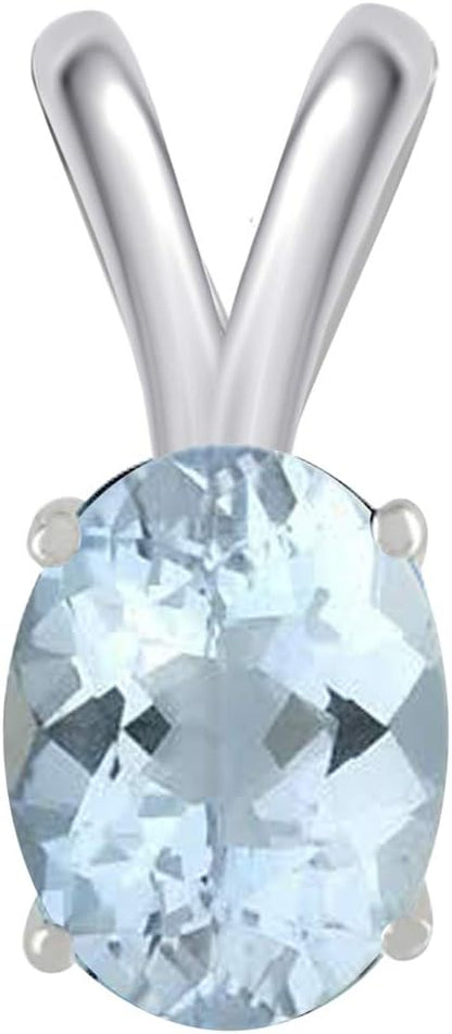 0.80Ct Oval Aquamarine Pendant in 14k White Gold (7x5 mm), Best Valentinesday Gift