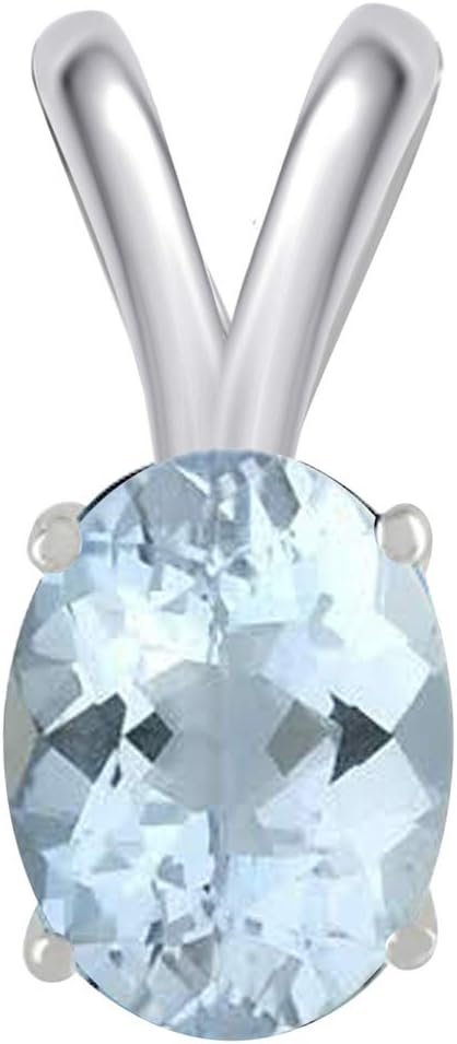 1.70Ct Oval Aquamarine Pendant in 14k White Gold (9x7 mm), Best Valentinesday Gift