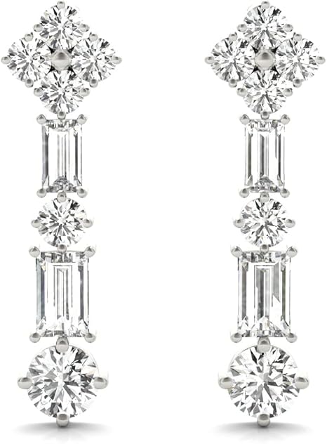 0.65 Carat Lab-Grown Baguette and Round White Diamond Drop Earrings for Women in 14K Rose, Yellow and White Gold