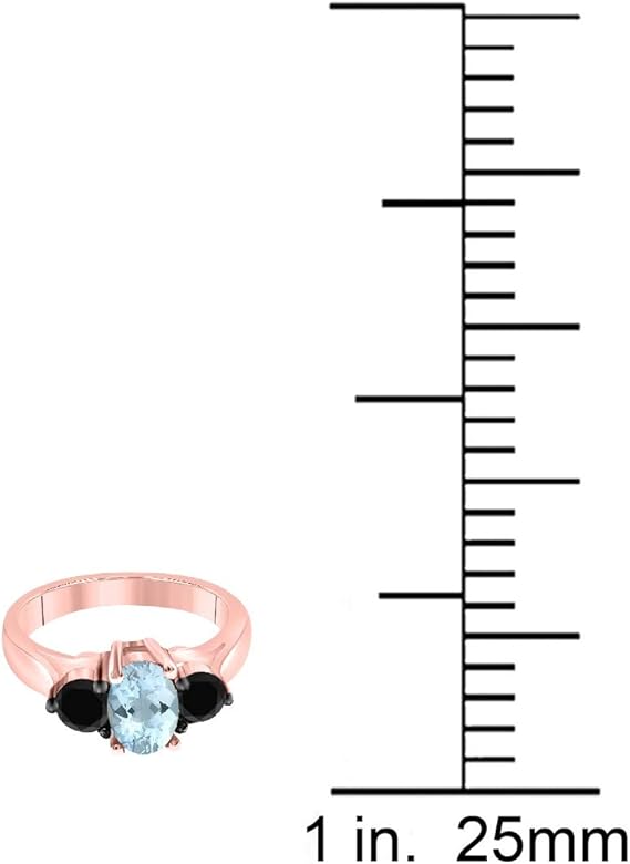 1.50 Carat Oval Shape Aquamarine And Black Diamond Ring in 10K Solid Rose Gold, Best Valentinesday Gift