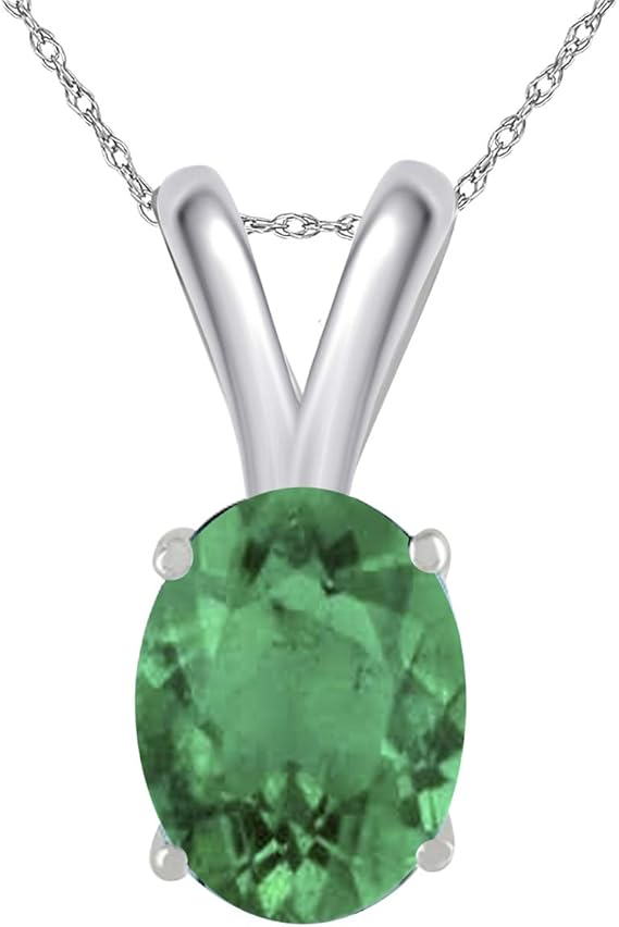 0.45Ct Oval Emerald Pendant in 14k White Gold (6x4 mm), Best Valentinesday Gift