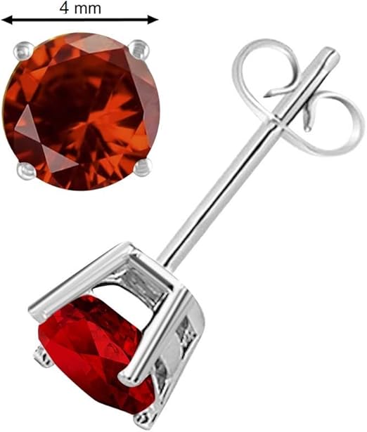 AoneJewelryRound Garnet Earrings for Women In 14k White Gold Prong-Setting Gemstone Wedding Jewelry Collection