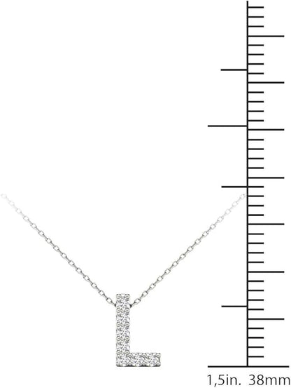 AoneJewelry 0.07 Carat Natural White Diamond Initial L Pendant Necklace For Women In 14K Yellow and White Gold with 18" Gold Cable Chain