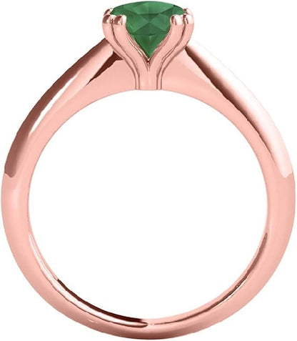 10K White, Yellow & Rose Gold 1.00 Carat Natural Round Emerald Gemstone Solitaire Ring, Best Valentinesday Gift