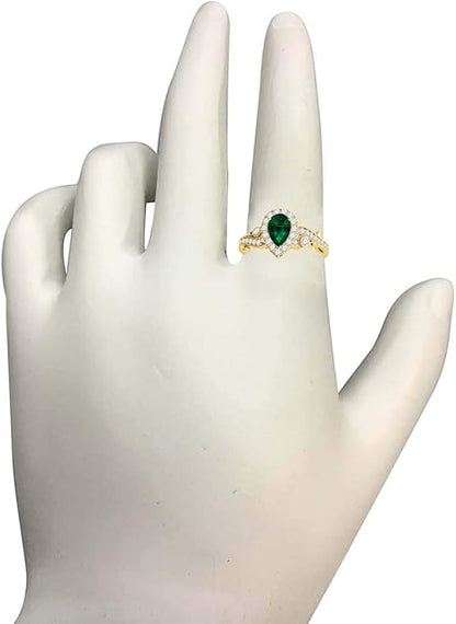 1.00 Carat Pear Shape Emerald Diamond Ring In 10K Solid White & Yellow Gold, Best Valentinesday Gift