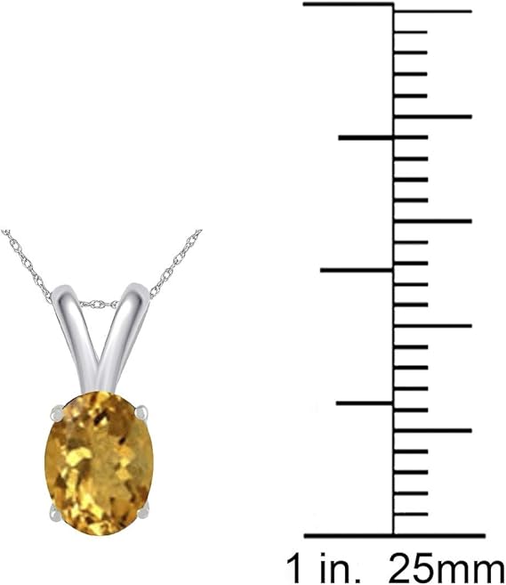 1.70Ct Oval Citrine Pendant in 14k White Gold (9x7 mm), Best Valentinesday Gift