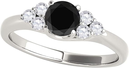 AoneJewelry 1.50 Carat 10K White Gold Black & White Diamond Seven Stone Engagement Ring, Best Valentinesday Gift