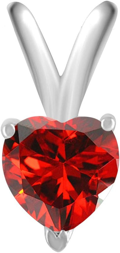 AoneJewelry 0.25Ct Heart Garnet Pendant in 14k White Gold (4 mm), Best Valentinesday Gift