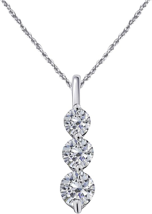 0.50 Carat Lab-Grown Diamond Three-Stone Drop Pendant Necklace For Women In 14K Rose, Yellow and White Gold with Gold Plated 925 Sterling Silver 18" Box Chain