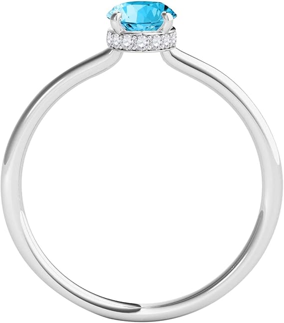 1.45 Cttw Oval Shape Blue Topaz And White Diamond (H-I, I1-I2) Ring made in 10K Rose, White, Yellow Gold