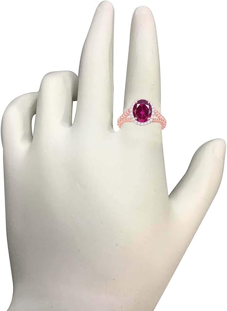 Oval Shape Created Ruby And Diamond Ring In 10K Solid Yellow, Rose & White Gold, Best Valentinesday Gift