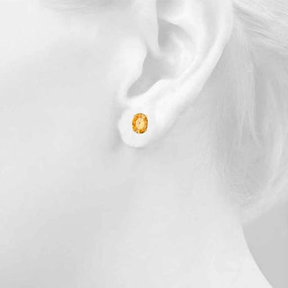 AoneJewelryOval Citrine Earrings for Women in 14k Yellow Gold (6x4 mm) Prong-Setting Gemstone Wedding Jewelry Collection