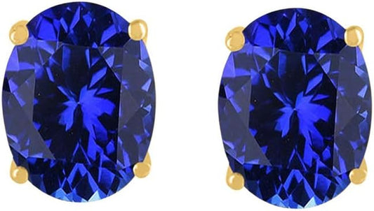 AoneJewelryOval Tanzanite Earrings for Women in 14k Yellow Gold (6x4 mm) Prong-Setting Gemstone Wedding Jewelry Collection