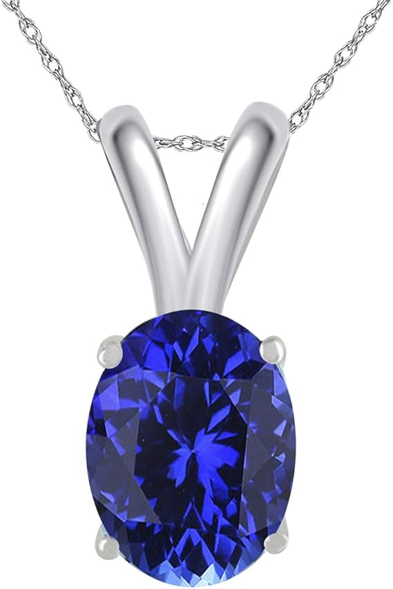 0.45Ct Oval Tanzanite Pendant in 14k White Gold (6x4 mm), Best Valentinesday Gift