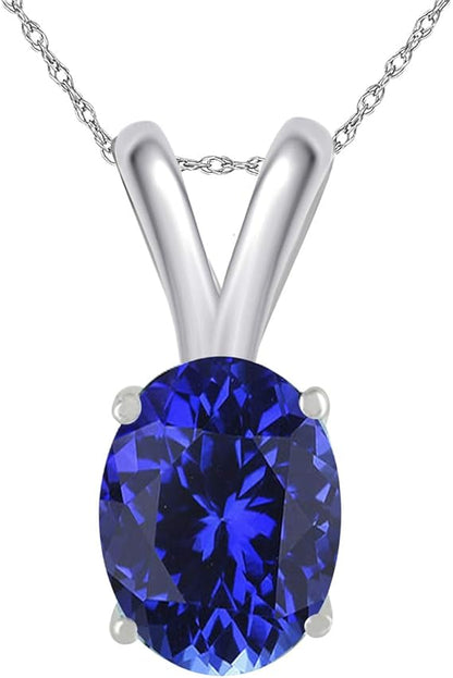 0.45Ct Oval Tanzanite Pendant in 14k White Gold (6x4 mm), Best Valentinesday Gift