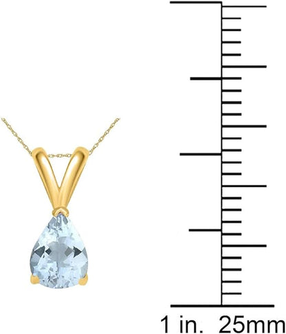 AoneJewelry Aquamarine Pendant Necklace for Women | 14k Yellow Gold 0.90 Carat 1 Stone Pear Shape Prong Setting 18" Silver Box Chain Necklace Wedding Jewelry Collection