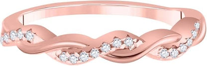 AoneJewelry 0.10 Carat Diamond Prong Set Swirl Wedding Band In 10K Rose Solid Gold, Best Valentinesday Gift