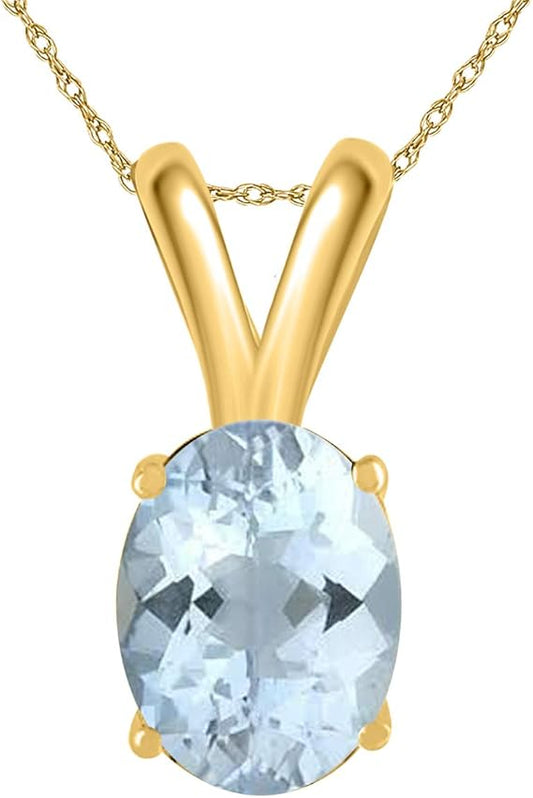 0.45Ct Oval Aquamarine Pendant in 14k Yellow Gold (6x4 mm), Best Valentinesday Gift