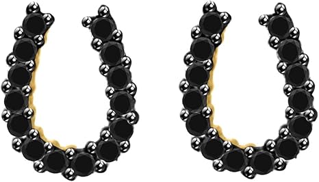 Aone Jewelry 0.70 Carat Natural Black Diamond (Black, SI1-SI2) Horseshoe Earrings For Women In 10K Solid Rose, White & Yellow Gold.