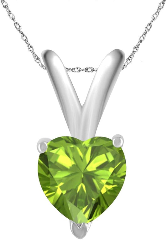 AoneJewelry 0.25Ct Heart Peridot Pendant in 14k White Gold (4 mm), Best Valentinesday Gift