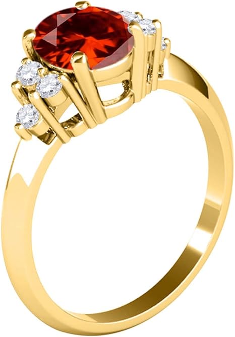 1.55 Carat Garnet & White Diamond Gemstone Ring In 10K Yellow Solid Gold, Best Valentinesday Gift