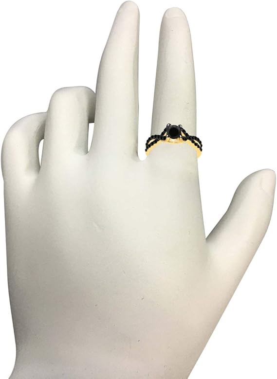 10k Yellow Gold Engagement/Wedding Ring With 1 Cttw (Color Black, Clarity I2-I3) Round Shape Black Diamonds (size 5-9), Best Valentinesday Gift