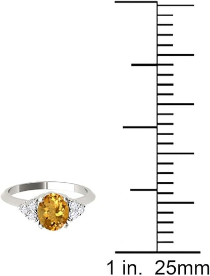 10K White Gold 1.55 Carat Oval Shape Citrine & Diamond Gemstone Ring, Best Valentinesday Gift