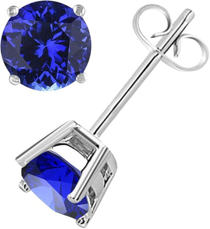 AoneJewelryRound Tanzanite Earrings for Women In 14k White Gold Prong-Setting Gemstone Wedding Jewelry Collection