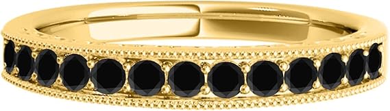 AoneJewelry 3/8 Carat Black Diamond Milgrained Wedding Band In 10K Yellow Gold, Best Valentinesday Gift