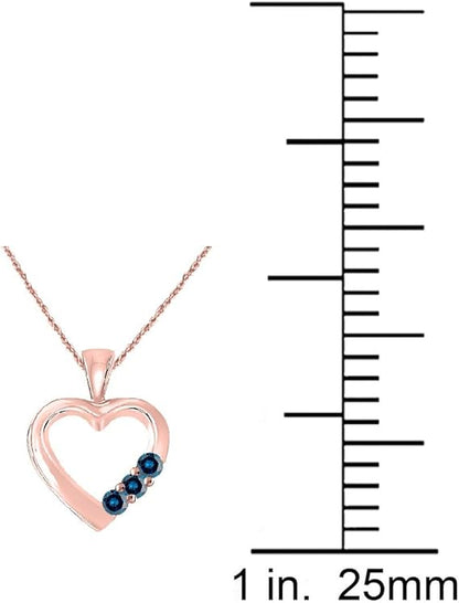 Heart-Shaped Blue 0.20 Carat Diamond Three stone Pendant in 10k Rose, White & Yellow Gold., Best Valentinesday Gift