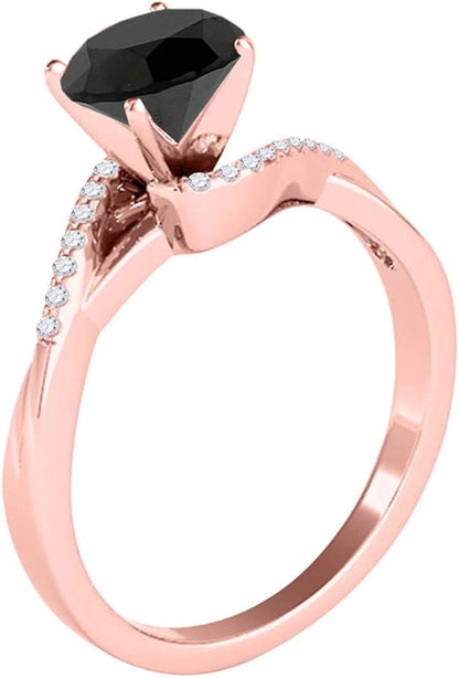 AoneJewelry 1.10 Carat Black & White Diamond Solitaire Style/ Engagement Ring In 14K Rose Gold, Best Valentinesday Gift