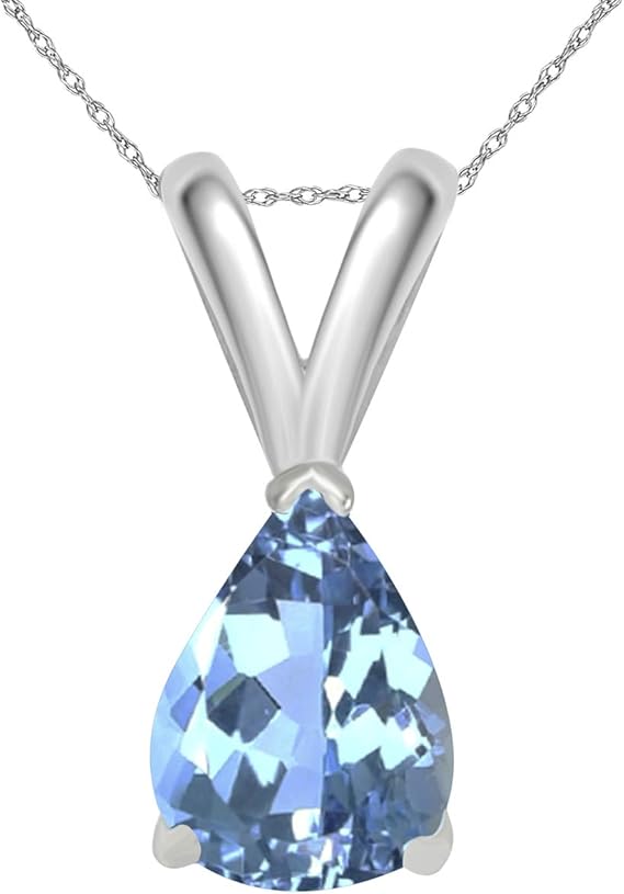 0.45Ct Pear Blue Topaz Pendant in 14k White Gold (6x4 mm), Best Valentinesday Gift