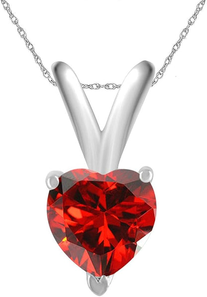 AoneJewelry 0.25Ct Heart Garnet Pendant in 14k White Gold (4 mm), Best Valentinesday Gift