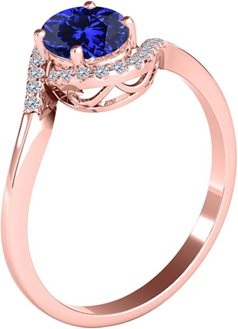 10K Rose, White & Yellow Gold 1.00 Carat Tanzanite Diamond Ring, Best Valentinesday Gift