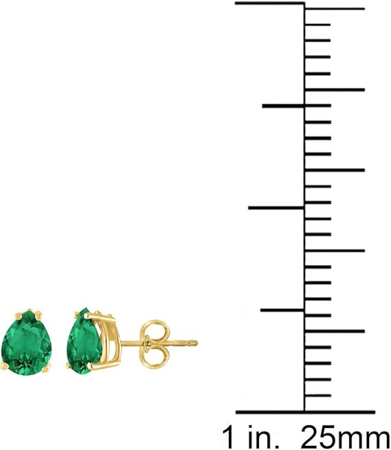 AoneJewelryPear Emerald Earrings for Women in 14k Yellow Gold (6x4 mm) Prong-Setting Gemstone Wedding Jewelry Collection