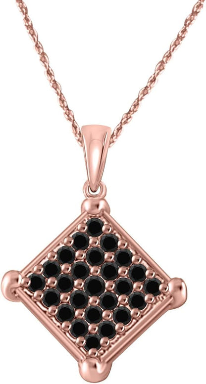 Beautiful Black Diamond 1 Ct. Square Pendant Necklace in 10k Rose, White & Yellow Gold., Best Valentinesday Gift