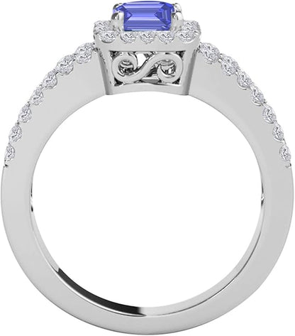 2 Cttw Gemstone And Diamond Ring Sold By Aone Jewelry (I-J, I1-I2) With Emerald Cut Tanzanite and Natural Diamonds in 10k White Gold, Best Valentinesday Gift